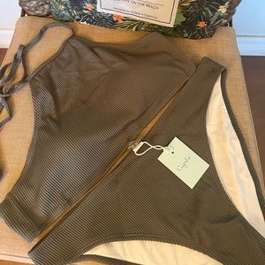 Cupshe matcha ice cream tankini, women XXL, never worn new with tags, olive